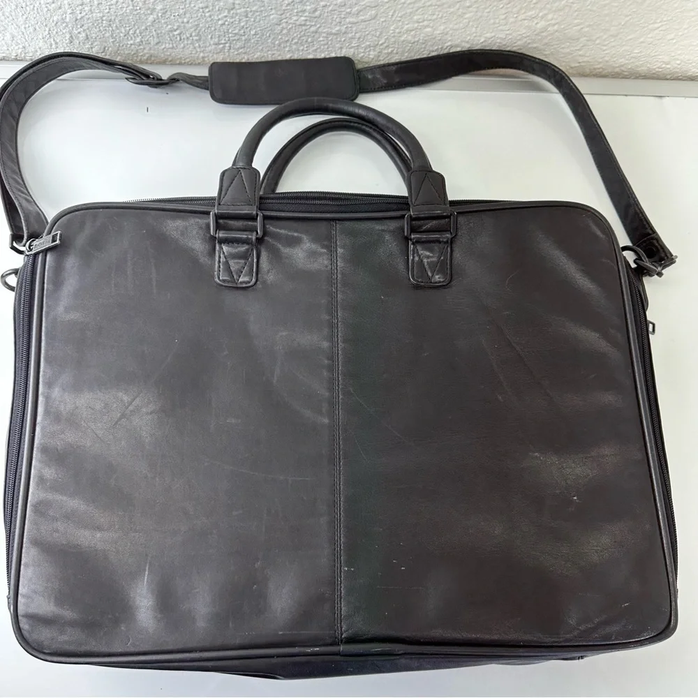 SATCHI genuine black leather messenger bag unisex academia